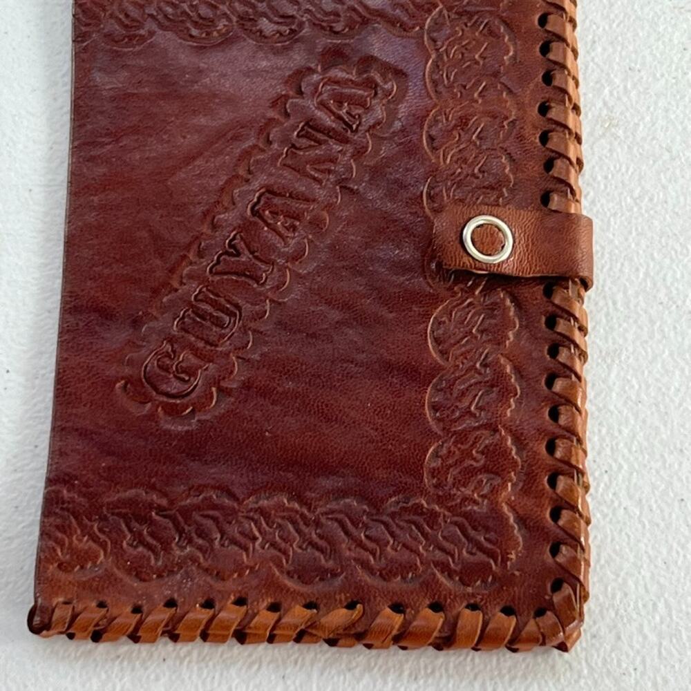 Leather Passport Sleeve Cover Snap Closure "Guyana" Embossed